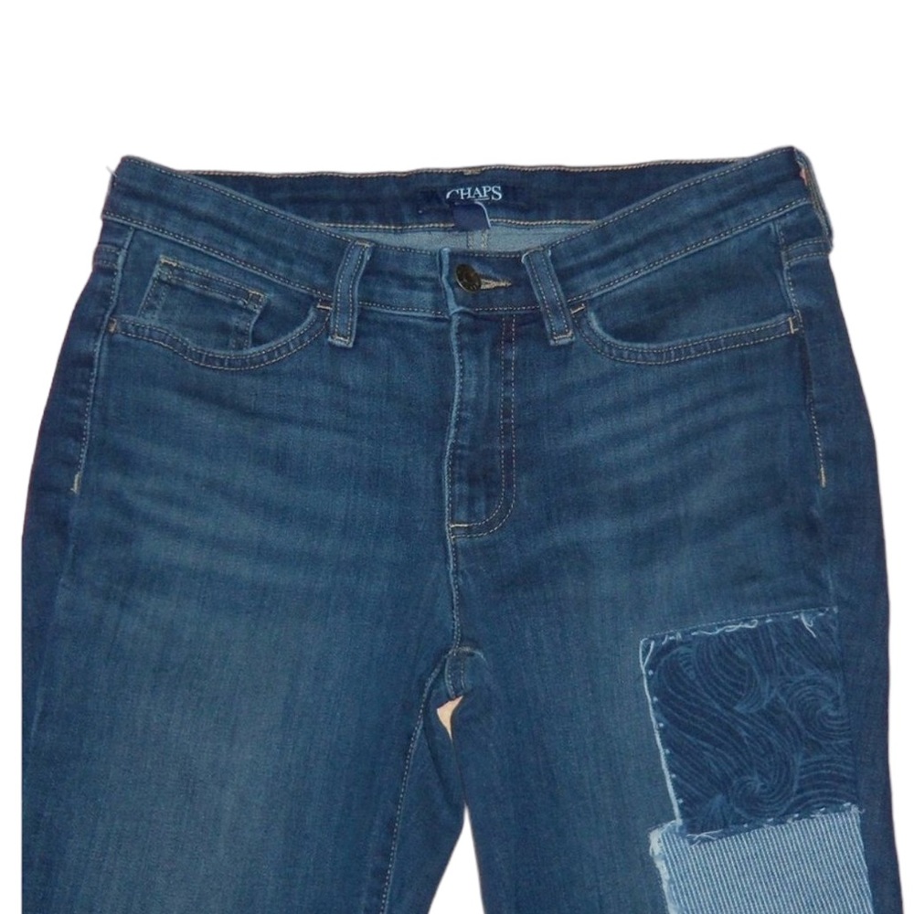 CHAPS Patchwork Distressed Dark Denim Ankle Jeans - Women's Size 4 - (30x28) - Picture 3 of 8